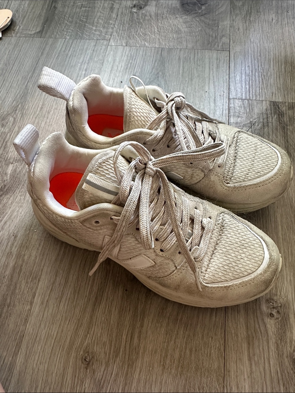 Veja Women's Beige Lace-Up Sneakers with Orange Insole